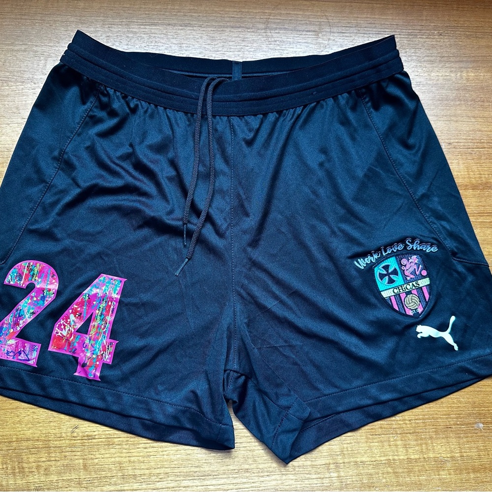 Puma Black and Pink Athletic Shorts with Logo